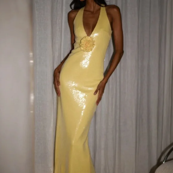 Eliza Rose Yellow Sequin Evening Gown - Picture 10 of 14